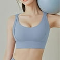 thumbnail image 2 of Padded Sports Bra for Women Running Bralettes Yoga Backless Breasted Push up Chest Detachable Sports Underwear V-Neck Padded Bra Hook and Eye Closure Padded Bra Style Y-553 , Blue XXL, 2 of 3