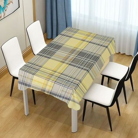 

60x120 Inch Tablecloth Polyester Square Tablecloth for Home Kitchen Dinner Decor Light Yellow and Grey Tartan