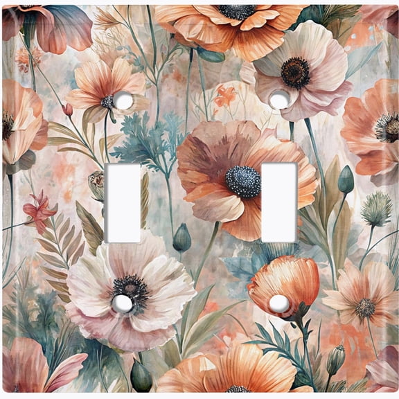 Metal Light Switch Wall Plate Outlet Cover (Watercolor Poppy Flowers - Double Toggle)