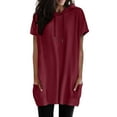 thumbnail image 2 of ZHOGXU Women's Hooded Top With Pockets Short Sleeve Drawstring Solid Color Comfortable Fashion T Shirt For Casual Daily Wear,Wine,M, 2 of 7