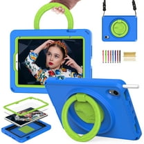 Feishell Case for Apple iPad mini (6th generation) with Built-in Screen Protector,Shockproof Rugged 360 Rotatable Folding Handle Kickstand Kids Friendly EVA Case Cover with Shoulder Strap,Blue