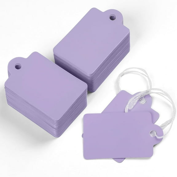 200 Pcs Price Tags with String Attached 1.38" x 0.87" Writable Purple Hang Tags String Tag for Pricing Clothing Jewelry Price Display Labels Blank Merchandise Marking Paper Tag