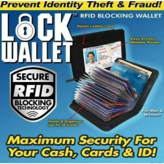 Lock Wallet Zip-Around Unisex RFID Blocking Slim Card Wallet, leather Look