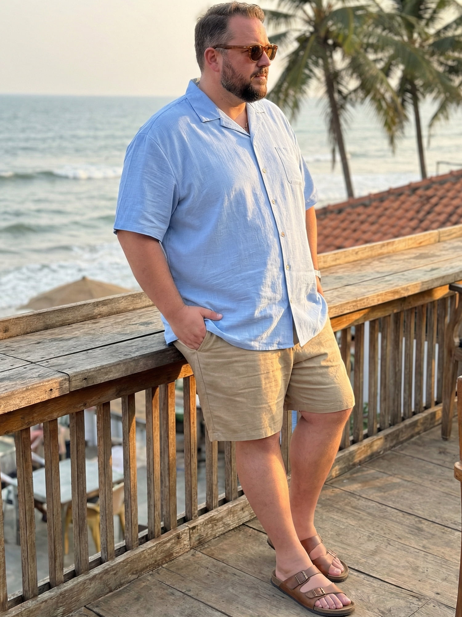 DARING DIVA Men's Big & Tall Summer Beach Camp Collar Short Sleeve Shirt 6XL Light Blue