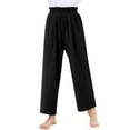 thumbnail image 5 of Fesfesfes Girls High Waist Wide Leg Pants with Pockets,Flowing Loose Casual Trousers for Ages 4-14 Years,Solid Color Summer Wear(Black,4-5 Years), 5 of 5