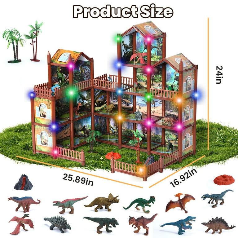 JoyStone Dinosaur Dollhouse with 14 Rooms and Mountain Playset