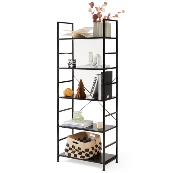 CONCETTA 5 Tier Bookshelf, Home Office Bookcase Shelf Storage Organizer, Modern Book Shelf for Bedroom/Living Room/Home Office, Matte Black