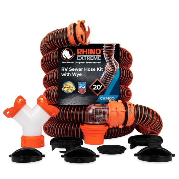Manguera de alcantarillado Camco RhinoExtreme de 6 m con accesorios y adaptador