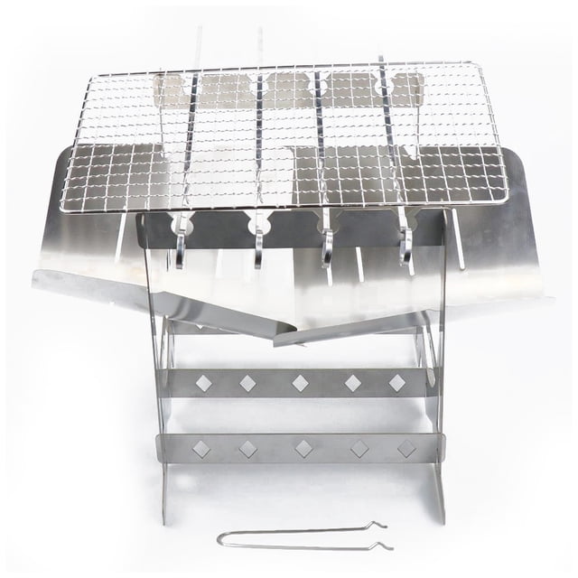 Barbacoa Parrilla Acero Inoxidable Plegable Grilling Net Firewood Estufa con bandeja de ceniza Barbacoa al aire libre Regalos de cocina para picnic Inevent OD019667-00B
