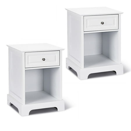 Gymax 2PC Night Stand End Accent Table Drawer Chest Sofa Side Bedside Storage Home