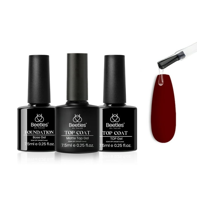 Beetles Gel Nail Polish Base No Wipe Top Coat Set, Matte Gloss Top and