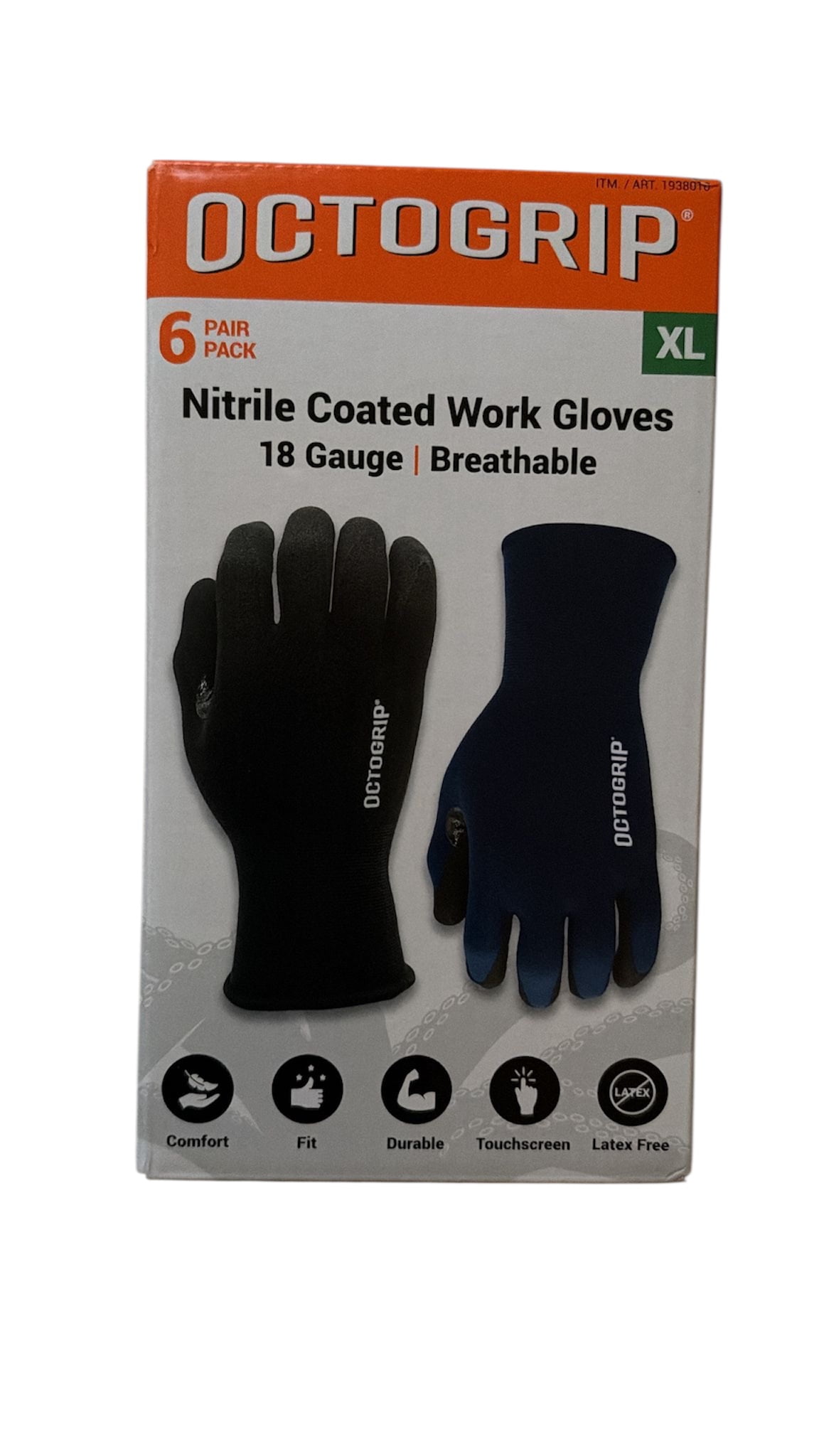 Octogrip Nitrile Coated Work Gloves, 6 Pairs, X-Large