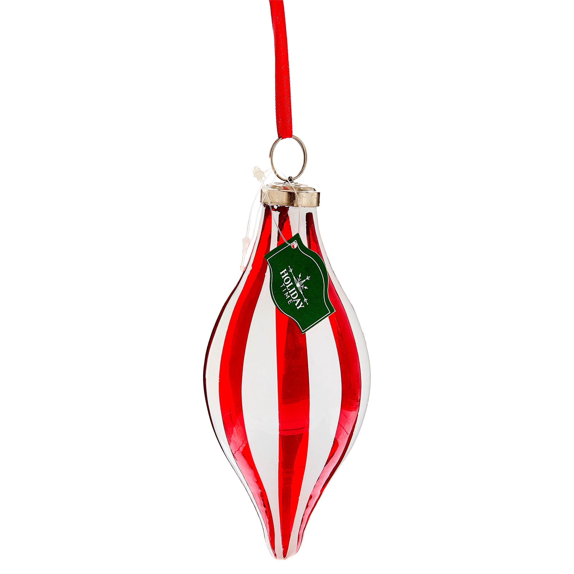 Red and White Glass Finial Christmas Ornament, 7", by Holiday Time