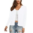 thumbnail image 3 of felwors Women's V Neck Long Sleeve Scalloped Knit Cardigan Lightweight Soft Sweater White, L, 3 of 8