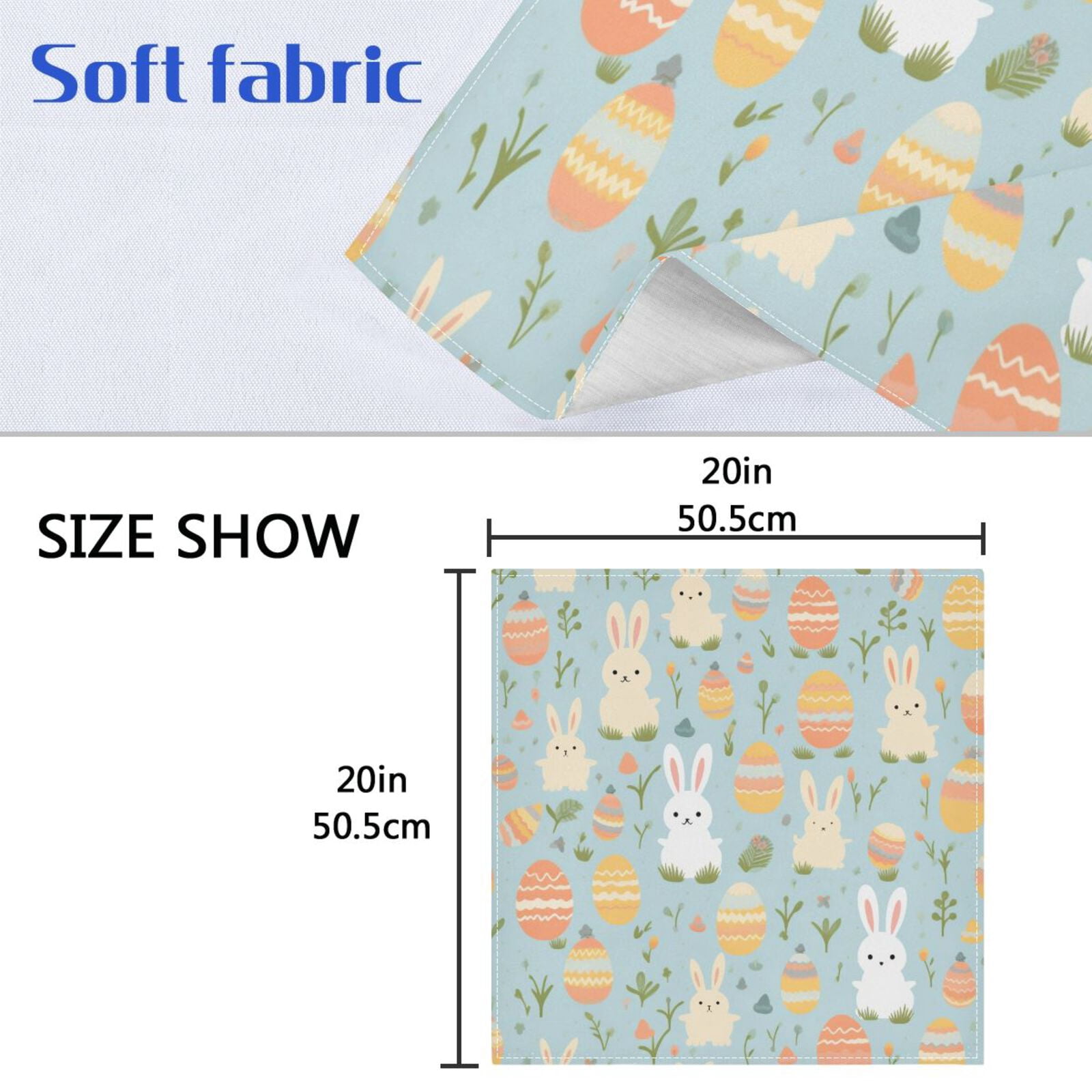 JSTEL Rabbit Eggs Easter Cloth Napkins Set of 6, 20x20 Inch Washable and Reusable Napkin for Decoupage Dinner Party Everyday Use