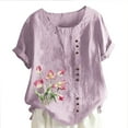 thumbnail image 2 of up to 60% off Gifts Usmixi Shirts for Women Plus Size Casual Button Down Breathable Cotton Linen Tops Summer Trendy Flowers Print Short Sleeve Crewneck Ladies Blouses Hot Pink m, 2 of 5