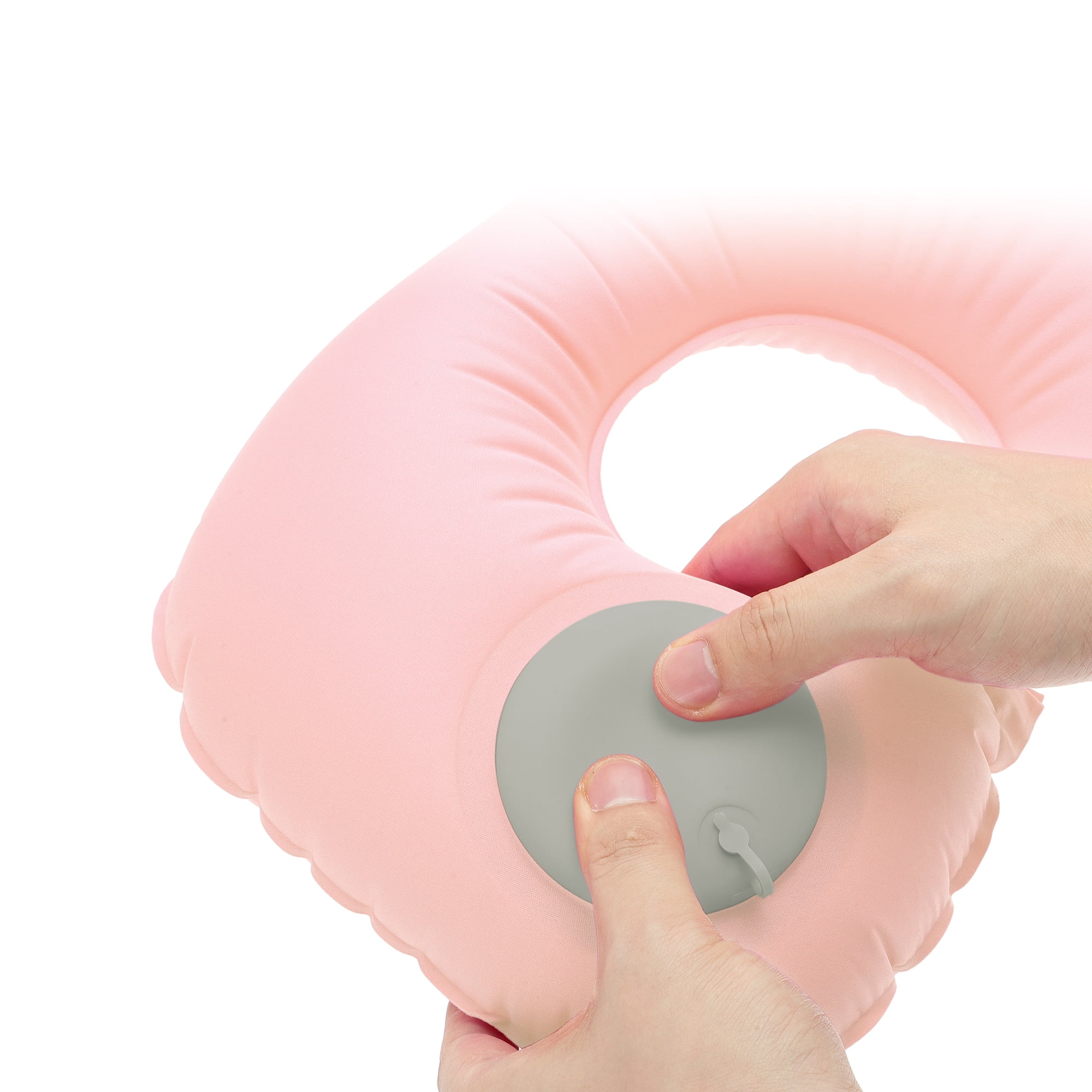 Unique Bargains Travel Pillow Press to Inflate Neck Pillow Light Pink 15.75"x11.02"