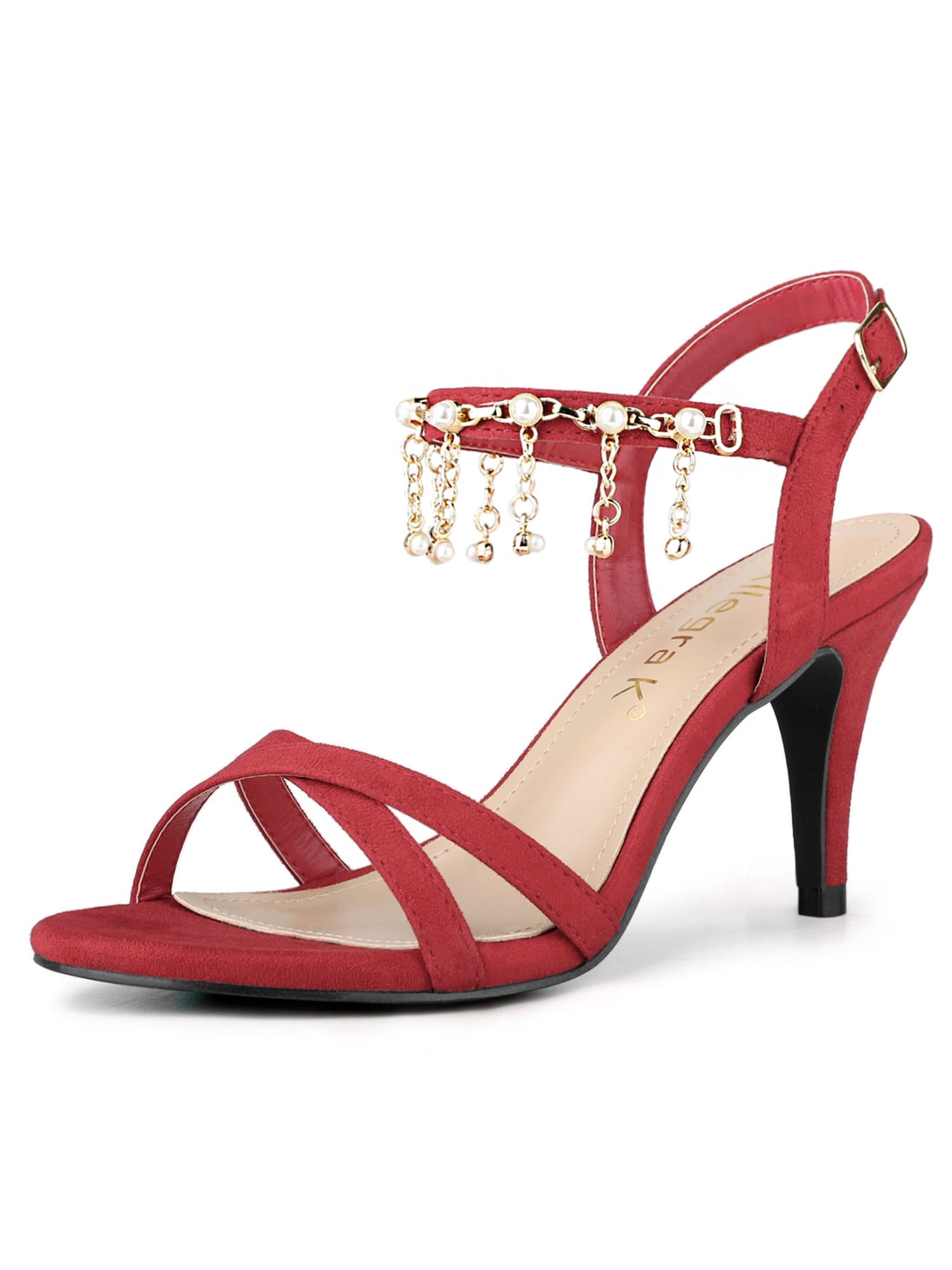 Allegra K - Allegra K Women's Pearls Slingback Stiletto Heel Sandals Red 11 - Walmart.com 