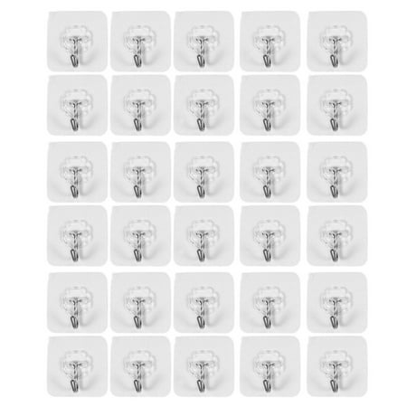 

30 Packs Reusable Adhesive Hooks Transparent Heavy Duty Wall Hooks with No Scratch Waterproof and Oilproof