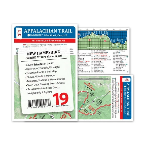 Appalachian Trail Map AT-19 Glencliff NH - Gorham NH AT Pocket Profile