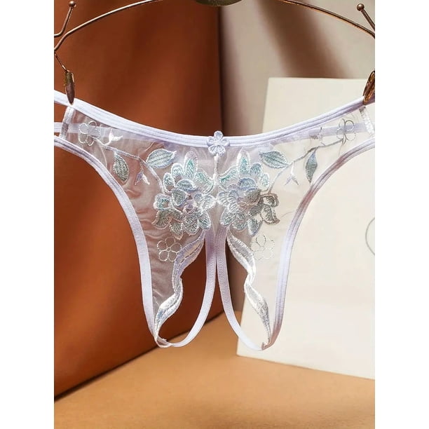 Braguitas transparentes con entrepierna abierta y bordado floral - Lencería y ropa interior sensual para mujer