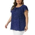 thumbnail image 4 of Agnes Orinda Women's Plus Size Floral Tops Pleated Front Crew Neck Tulip Sleeve Summer Dressy Blouse 1X Dark Blue, 4 of 6