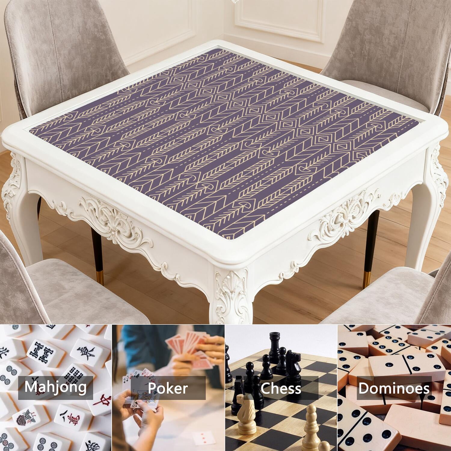 Boho Style Large Non-Slip Playing Surface for Mahjong 31.5x31.5 Inch Rubber Mat with Noise Dampening for Card Games Board Games and Game Room Decor