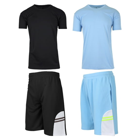 Men's 4-Piece Moisture Wicking Performance Top & Bottom Short Sleeve & Mesh Shorts (S-2XL)
