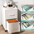 thumbnail image 3 of IKIMI 2 Drawer Mobile File Cabinet with Lock, Rolling Metal Filing Cabinet for Home Office, Vertical File Cabinet on Wheels, File Storage Cabinets for Legal/Letter/A4 Files Assembly Require, White, 3 of 8