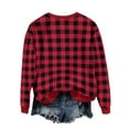 thumbnail image 5 of Nmnitkp Womens Tops Christmas Vintage Plaid Printed Letter Printing Round-neck Casual Sporty Long-sleeved Fleece Sweatshirt Tops Red,L, 5 of 9