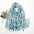 thumbnail image 2 of Yuanlong Winter Scarves Ladies Lightweight Tassel Floral Pattern Scarf Shawl Spring Fashion Breathable Shawls Wraps Green, 2 of 3