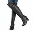 thumbnail image 6 of Forever Camila-48 Women's Lace Up Over The Knee Boots Stacked Block High Heel Side Zipper Thigh High Boots Black 10, 6 of 6