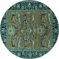 thumbnail image 1 of Ahgly Company Machine Washable Indoor Round Oriental Turquoise Blue Industrial Area Rugs, 8' Round, 1 of 4