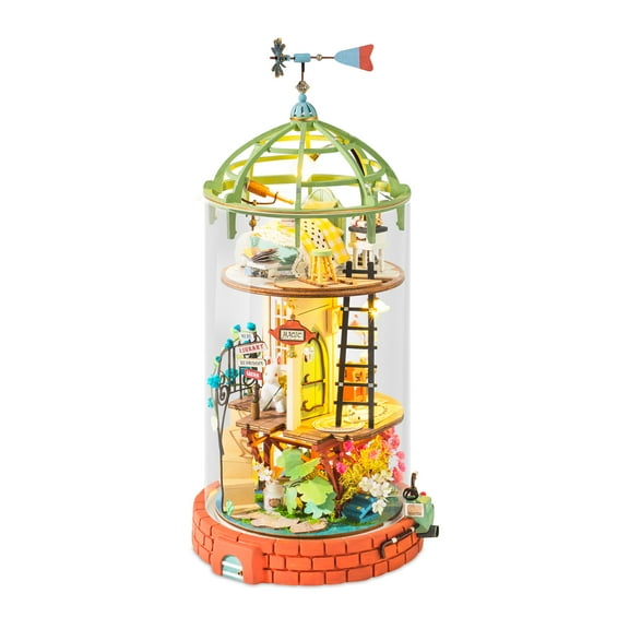 Hands Craft DIY Miniature Dollhouse Kit - Mysterious World Domed Loft 3D Model Wooden House Building Kit with LED Lights Transparent Display Puzzle Adults and Teens Safe and Non-Toxic Wood DS001