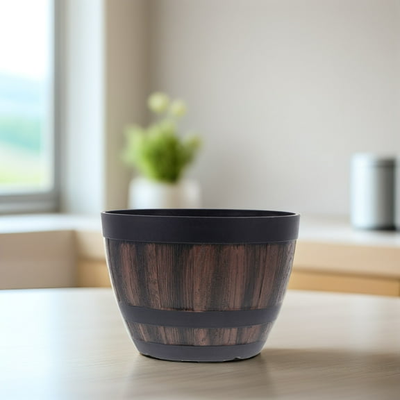 MLINS 2 Pcs Wooden Bucket Flowerpot Planter Outdoor Vintage Large Pots Barrel Brown