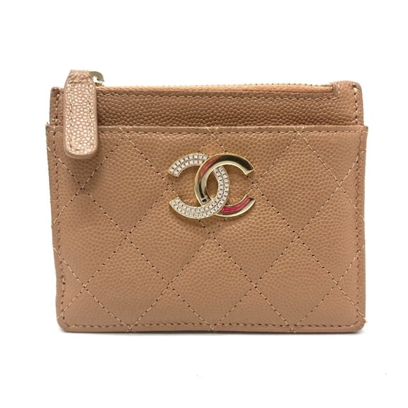 Pre-Owned CHANEL Coco Mark Matelasse Wallet Compact Bi-fold Caviar Skin Women's Beige (Fair)