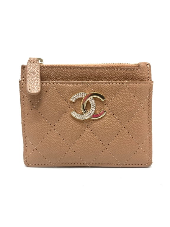 Pre-Owned CHANEL Coco Mark Matelasse Wallet Compact Bi-fold Caviar Skin Women's Beige (Fair)
