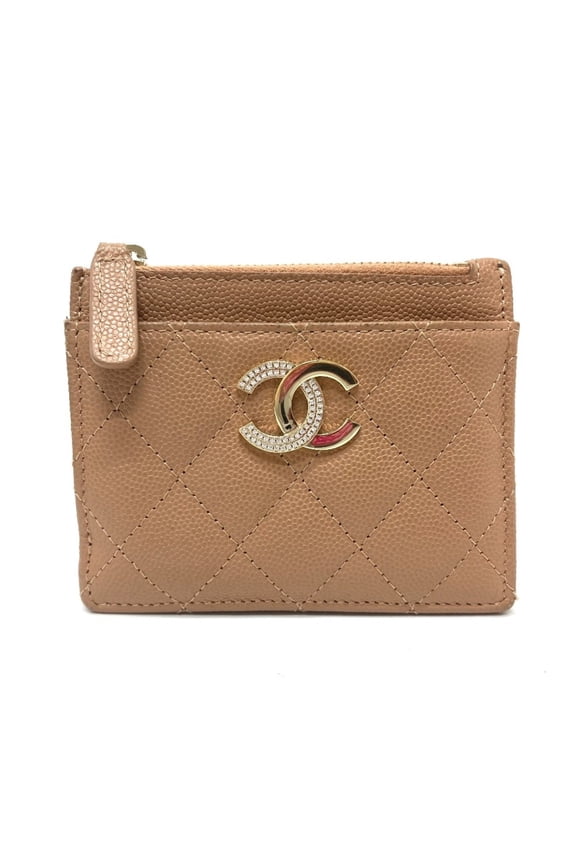 Pre-Owned CHANEL Coco Mark Matelasse Wallet Compact Bi-fold Caviar Skin Women's Beige (Fair)