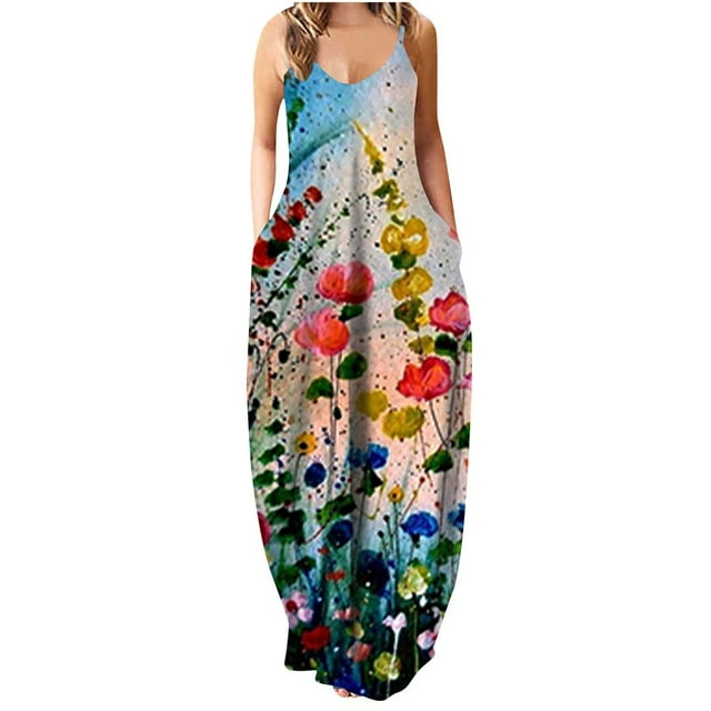 Robe Grande Taille pour Femmes Sans Manches Bohème Ample Longue Maxi Robes Été Décontractée Robe de Plage
