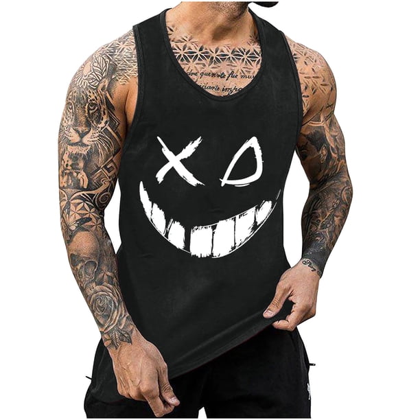 Camisetas de Tanque de los Hombres Tanque de los Hombres Incolor Gradiente de Impresión Cuello Redondo Correa Delgada Fuga Atrás Regular Casual Deportes Blusas de Tanque