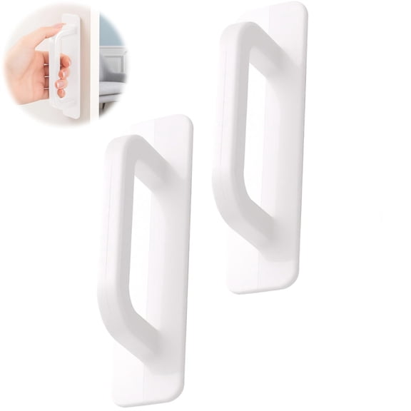 2 Pack No Drill Cabinet Handles Small White Self-Adhesive Door Pulls for Wardrobe, Shower & Sliding Closet Doors Flat Drawer Handles for Exterior Doors & Windows By Topboutique