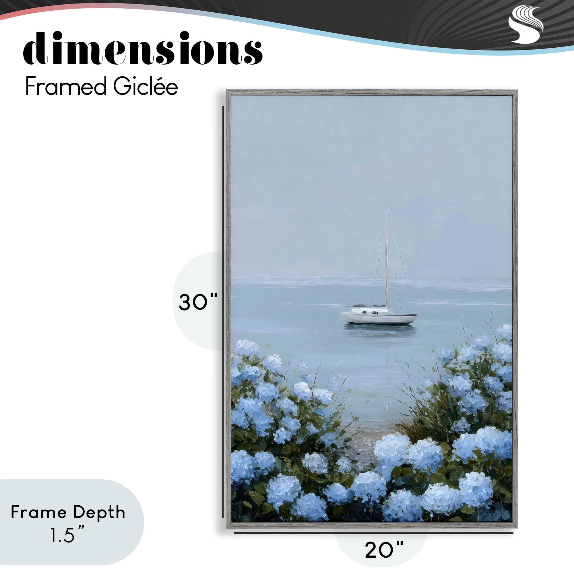 Stupell Industries Yacht in Floral Bay Gray Framed Giclee Art, design by Petal Prints Design