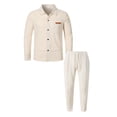 thumbnail image 4 of DHFJKG 2 Piece Outfits Mens Shirts Waffle Button Down Turndown Collar Shirt Jacket Straight Leg Pants Solid Color Cozy Outfit, 4 of 5