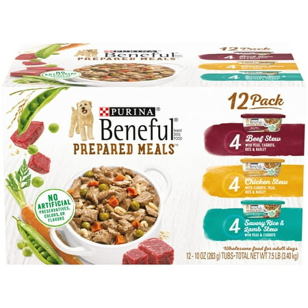 UPC: 0017800169516 | (12 Pack) Purina Beneful High Protein Wet Dog Food With Gravy Variety Pack Prepared Meals Stew 10 oz. Tubs
