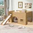 thumbnail image 2 of Euroco Full Size Loft Bed with Shelves and Ladder, Low Profile Wood Bed with Door and Window Design, Natural, 2 of 13