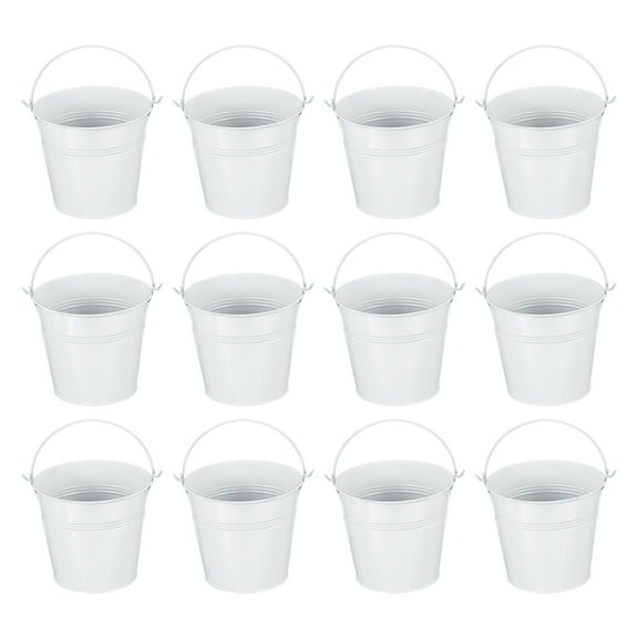 Uxcell 5.1"x4.7" Small Metal Buckets with Handle Mini Galvanized Bucket Colorful Easter Buckets White 12 Pcs