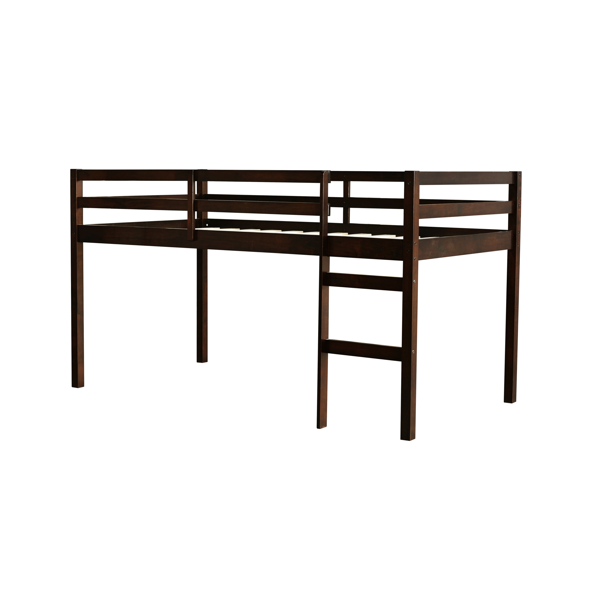 Leumius Twin Loft Bed with Ladder, Bed Platform of Strengthened Slats Solid Wooden Bed for Boys Girls Espresso