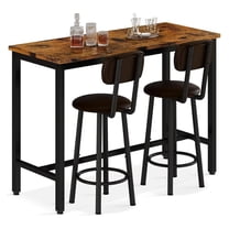 Bar Table Set of 2, Industrial Bar Table and Chairs Set of 2,3 Piece Bar Height Table with 2 Backrests Stools,Small Kitchen Table for 2,Small Space,Brown & Black