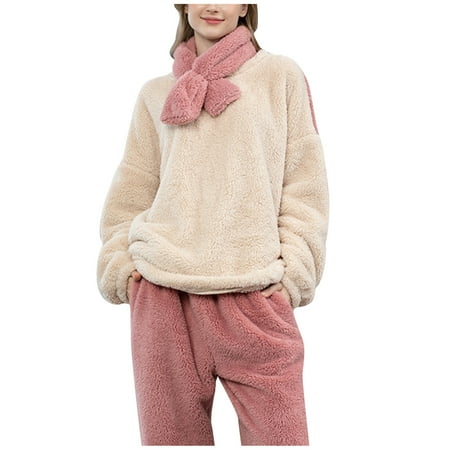 

iOPQO lingerie for women Men s And Women s Autumn And Winter Flannel Pajamas Pajama Suit Cardigan Beige L