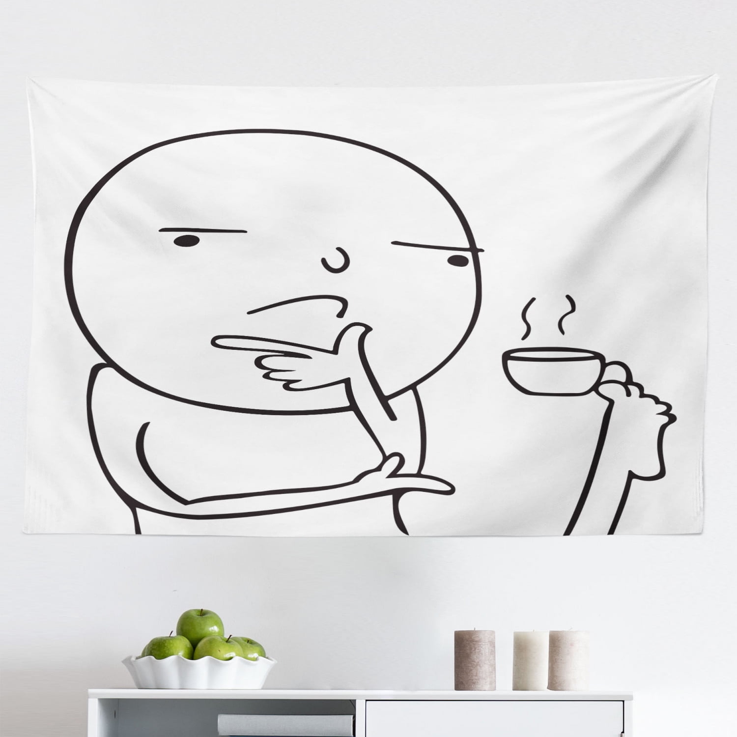 Humor Decor Tapestry, Stickman Meme Face Icon Looking at Computer Joyful  Fun Caricature Comic Design, Wall Hanging for Bedroom Living Room Dorm  Decor